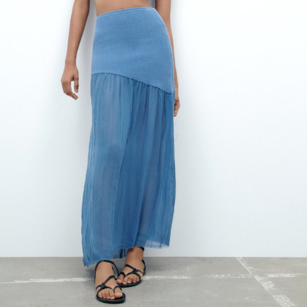 ZARA CONTRAST KNIT TEXTURED STRETCHY SKIRT